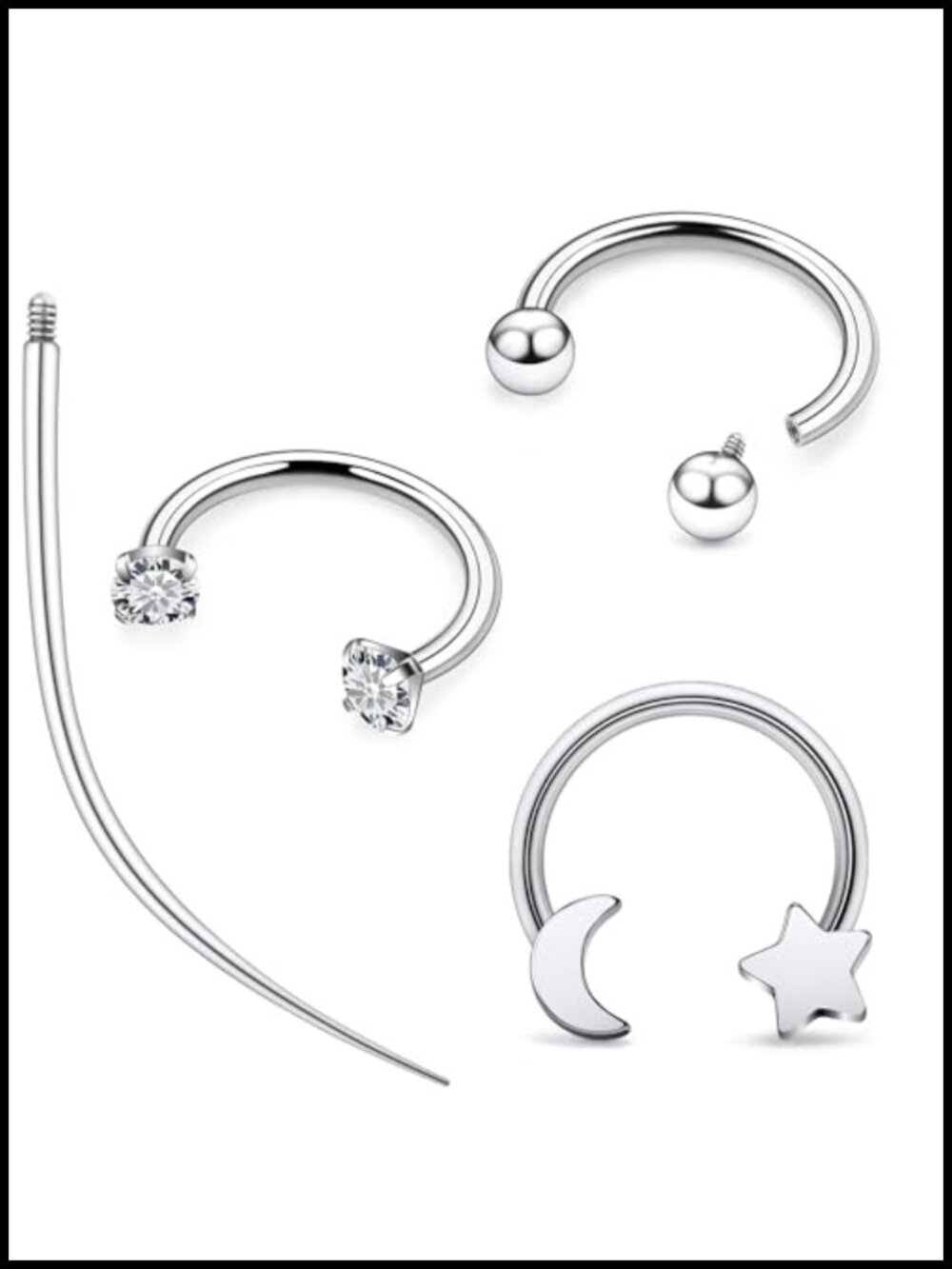 Horseshoe Nose Ring 16G Titanium CZ Star Septum Piercing Jewelry Internally